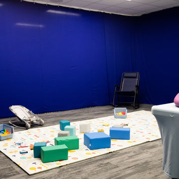 blue scuba wall at portable church